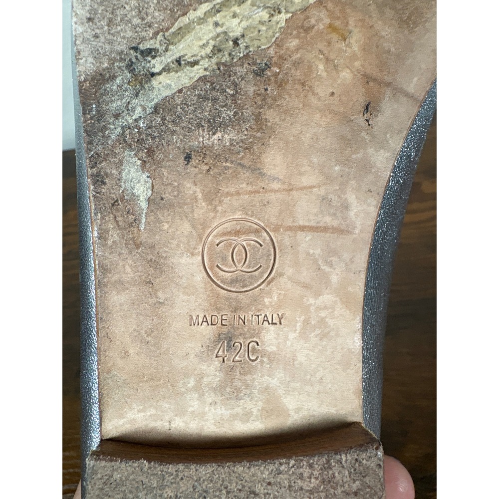 Chanel Silver Metallic Leather CC Logo Bow Ballet Flats Shoes Italy - Picture 11 of 11